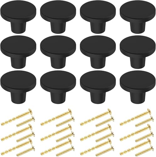 BIGLUFU 30 mm Schubladenknauf, 12 Stück schwarze Küchenschrankknöpfe, runde Kommodenknöpfe, Schubladengriffe, Türknöpfe, Kommode, Schubladengriffe, Knäufe für Kommoden, Schubladen