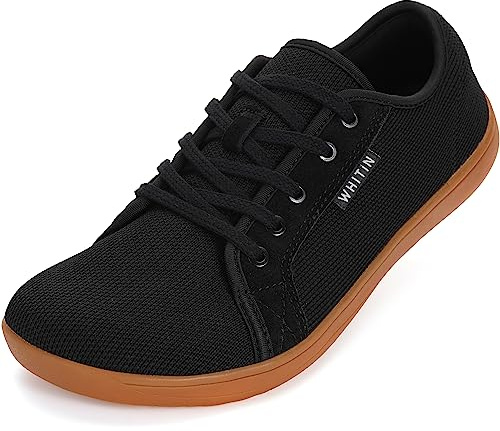 WHITIN Men's Fashion Barefoot Shoes Wide Toe Box Zero Drop Black Gum 10