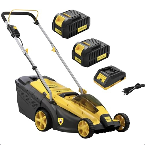 Nemura Tondeuse à Batterie 40V + 2 Batteries 4Ah - Largeur de Coupe 37cm - 6 hauteurs de Coupe 25 à 77 mm - Bac 35 L - Coupe Précise et Chargeur Rapide - Marque française