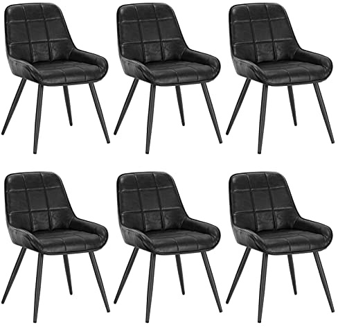 WOLTU Uppsättning av 6 matstolar, avslappnande stol fuskläder, stolar för sovrum, vardagsrum, matsal och kök, ergonomisk stol med ryggstöd, svart, BH332sz-6