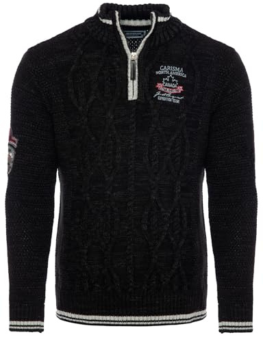 Carisma Maglione da uomo • Troyer da uomo con ricamo • Piacevole maglione Regular Fit per ufficio e tempo libero 7804, Nero , L