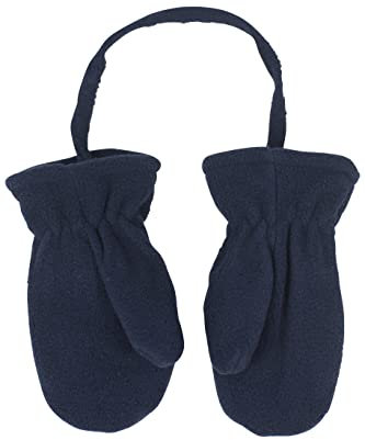 fashionchimp Kinder Fleece-Fäustlinge mit Daumen und Jackenbändchen, Kleinkinder, warme Handschuhe, Uni-Farben, Made in EU (Dunkelblau; Größe 13-24 Monate)