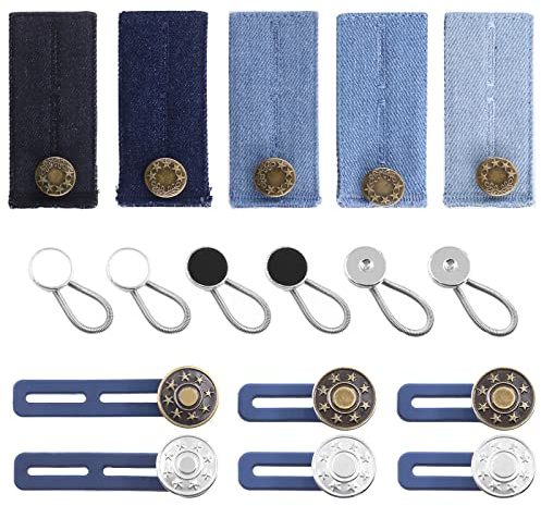 Swpeet Expander Button Silikon Extender Button, 17Pcs 3 Arten Bundverlängerer Knopfverlängerer und Metall Kragenverlängerer mit Halsknopfverlängerer Sortiment Kit