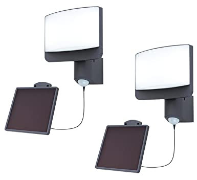 meineWunschleuchte Solarleuchte 2er SET mit externem Solarmodul Wandleuchte in Anthrazit mit Bewegungsmelder IP54, Breite 18cm