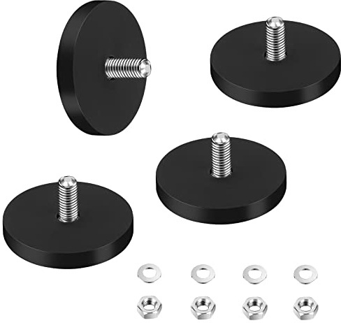 4 Stück Magnet Gummiert, 43mm Neodym Magnet Gummiert mit M6 Außengewinde, Extra Stark 10kg Haftkraft, Magnete Anti-Rutsch Starke Gummiert Magnete für Lichtleisten, Fahrzeuge, Schrauben, Haken