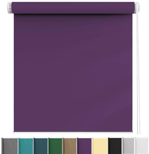 Thermorollo Ohne Bohren 100 x 220 cm Sichtschutz, Lichtschutz, Hitzeschutzrollo mit Verstellbarer Kette für Türen und Fenster, Lila