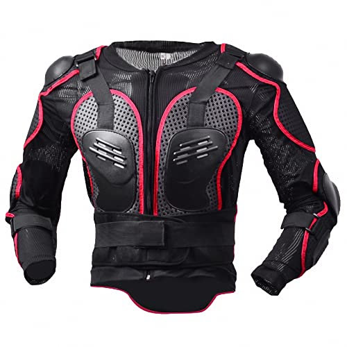 HGYJ Motorrad-Rüstungskleidung, Fahrrad-Brustschutz und Ellenbogenschutz, atmungsaktive Anti-Fall-Kleidung, MTB-Langlaufski-Kart,Red,M