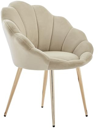 BAÏTA Fauteuil Corail en Velours Beige avec piétement doré