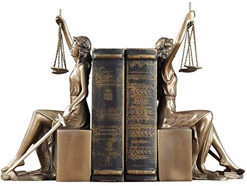 PacuM Statuen der römischen Justitia, Heimdekoration, Buchstützen, Bronzefigur, römische Göttin, Tischskulpturen, Geschenke für Bibliothek, Arbeitszimmer, Bronze, 26 x 13 x 11 cm (10 x 5 x 4 Zoll)