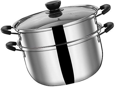 OKUMEYR Marmite À Vapeur Inox 2 Niveaux - Cuiseur Vapeur Pour LéGumes Et Soupes - Batterie De Cuisine En Acier Inoxydable 20X20X17 Cm
