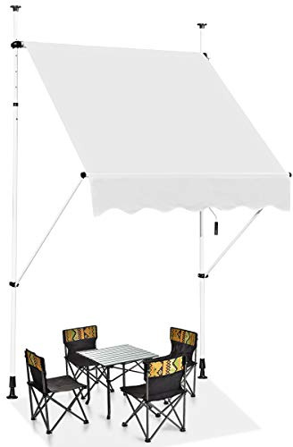 GOPLUS Klemmmarkise 150cm breit, Markise Balkon ohne Bohren, Markise mit Handkurbel, UV-beständig höhenverstellbar wasserabweisend, Sonnenschutz für Balkon Terrasse & Garten (Beige, 150cm)