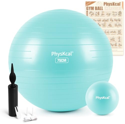 PhysKcal 55/65/75/85cm Gymnastikball Set, ergonomischer Sitzball für Büro | Inkl. 23 cm Pilates Ball Set. Perfekt für Beckenbodentraining, in der Schwangerschaft, bei Rückenschmerzen & Yoga