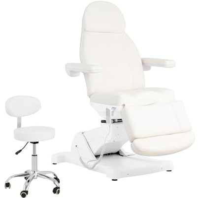 Physa Elektrische Kosmetikliege mit Rollhocker 3 Motoren 300 W 190 x 55 x 60-90 cm 150 kg weiß Behandlungsliege Kosmetikstuhl Therapieliege Tattooliege