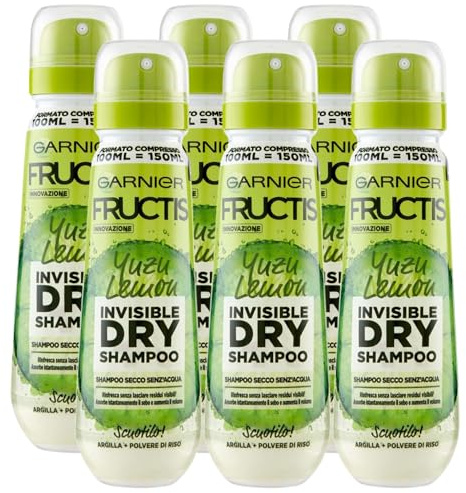 FEI FAN Shampoo Secco, INVISIBLE DRY, Yuzu Lemon. Rinfresca senza lasciare residui visibili, Assorbe istantaneamente il sebo e aumenta il volume. Con Argilla + Polvere Di Riso 100ml (6 Unità)
