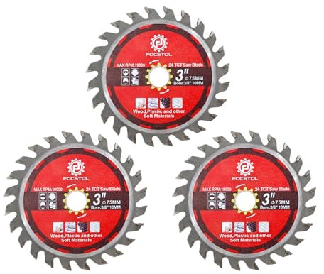 FOCSTOL Disco Taglio per Legno TCT - 3 pezzi 75mm x 10mm Lama per Sega Circolare per Legno Plastica