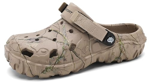 SECHRITE Zuecos de Jardín Unisex Zapatos de Jardín para Mujer Hombre Moda Deportiva EVA Adults Clogs para Verano Playa Pantuflas, Caqui 42 EU
