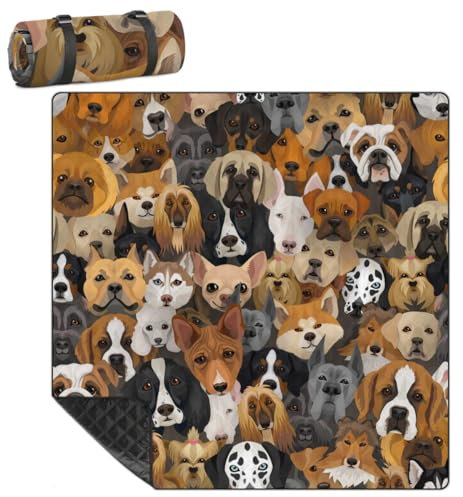 Mularoka Picknickdecke mit Tier-Hundemuster, wasserdicht, sanddicht, faltbar, Stranddecke, 200,7 x 200,7 cm, extra groß, tragbar, waschbar, Outdoor-Matte für Camping, Park, Gras, Wandern, Reisen