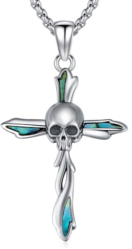 ROMANTICWORK Totenkopf Kreuz Kette 925 Sterling Silber Totenkopf Kreuz Anhänger Halskette Gothic Totenkopf Schmuck Geschenke für Damen Herren