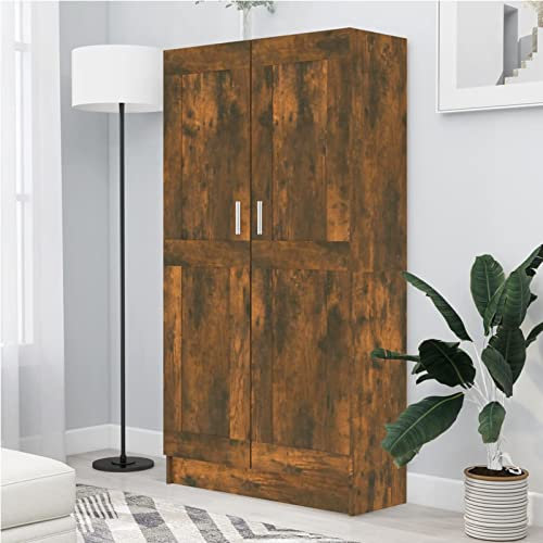 ZEYUAN Bücherschrank, Bücherregal, Leiterregal, Standregal, Allzweckschrank, Bookshelf, Ordnerregal, Mehrzweckschrank, Büro Regal, Räuchereiche 82,5x30,5x150 cm Holzwerkstoff