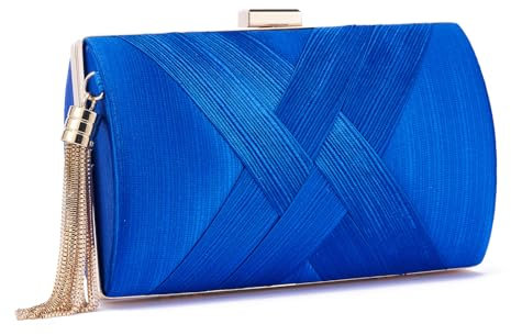 QIUTIMIY Damen Clutch Geldbörsen Abendtasche Quaste Abendhandtasche, Lady Party Fransen Prom Clutches Geldbörse Kette Umhängetasche,Blau