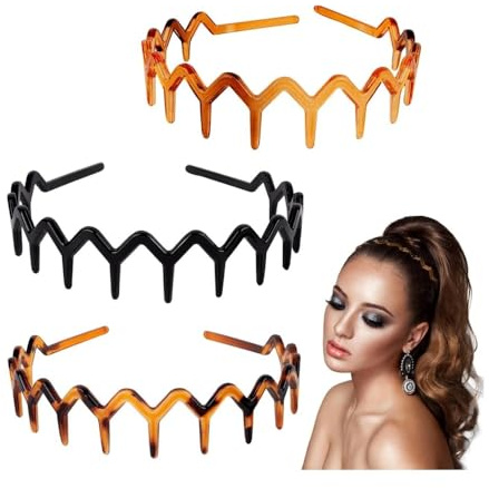KOMUNJ 3 diademas de zigzag para el pelo para mujer, cómodas diademas para mujer, hombre, 3 colores