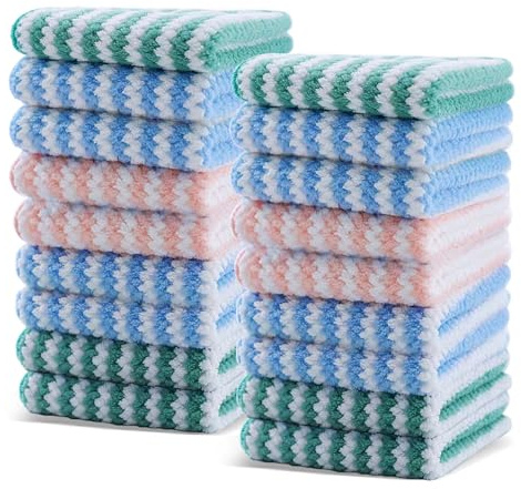 LoNinLoAn Microfiber Cleaning Cloths, 10Pcs Super Absorben Reusable, Microfibre Cleaning Rag, 25 x 25 cm Reusable Dish Cloths, Multipurpose Dish Towels for Kitchen Home Mix Colors