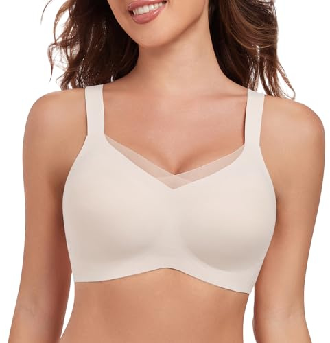 LEYSHE Dam-BH utan bygel, starkt grepp, bygellös, mjuk minimizer bh, sömlös mesh V-ringad, bekväm, bralette, sömlös mjuk bh, Vit, XXL