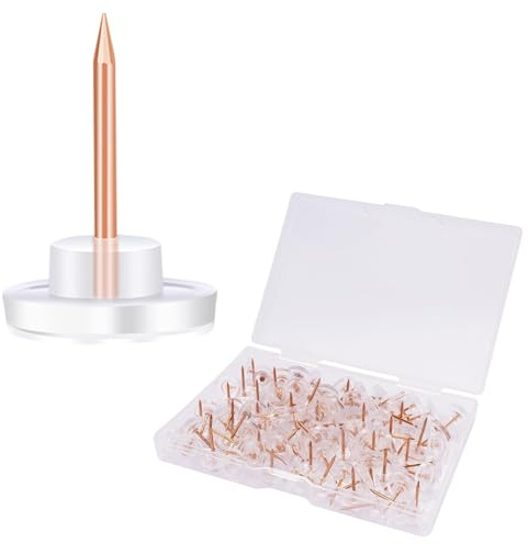Moguri 100 Stück Rosegoldene Pinnadeln mit Klarem Kopf, Transparent Box, Flache Reißzwecken für Pinnwände, Whiteboards, Korktafeln und Notizwände, Rosegold Transparent