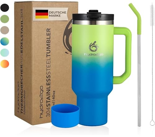 hydro2go Thermobecher mit Strohhalm – Isolierbecher für Heiß & Kalt, Spülmaschinenfest, BPA-frei – Hält bis 10h heiß, 12h kalt (Earth, 1200 ml) | Isolierter Thermobecher 1200 Ml Mit Griff Und Strohhalm; BPA-frei, Spülmaschinenfest, Für Heiße Und Kalte Getränke, Alltag