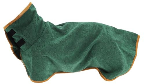 CAPASTEC Hundbadrock, husdjurshandduk med kardborreband, mjuk hundhandduk, XS, grön