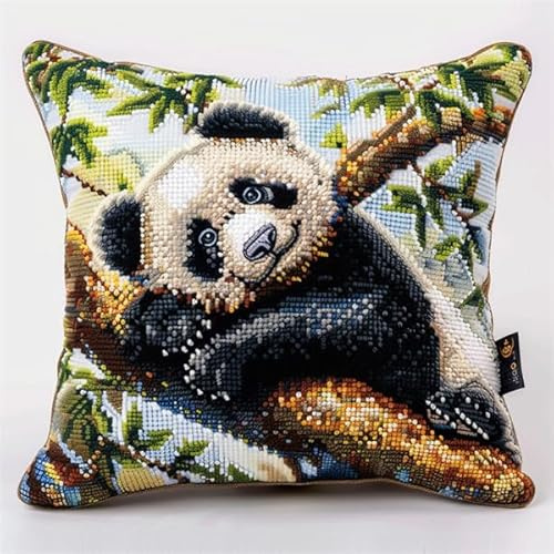Kitquiver Knüpfkissen Set Panda Knüpfen und Weben Set 43X43cm DIY Knüpfen Set Kissen Bastelset Knüpfen Handwerksset Kissen DIY Bastelset für Anfänger für die Sofa-Heimdekoration
