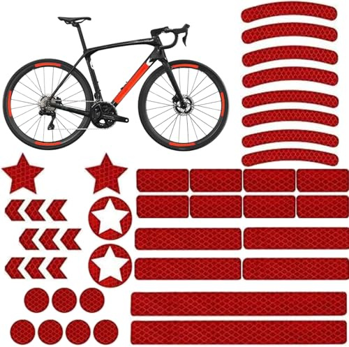 Tsathoggua 42 Stück Fahrrad Felgen Aufkleber, Fahrrad Reflektoren Aufkleber Set, Reflektoren Fahrrad Sticker mit Verschiedenen Formen, Leuchtaufkleber für Fahrrad, Motorräder, Kinderwagen (Rot)