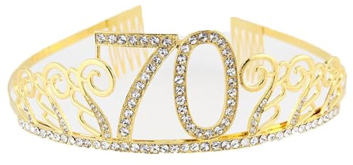 CHUYIX Födelsedagskrona guld-70 siffror Happy Birthday-krona med kam strass kristallkrona hårband med siffror födelsedag tiara födelsedag krona för födelsedag fest favorit tillbehör tårtkrona (50#)