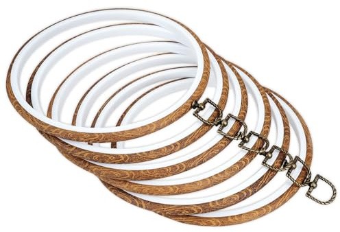 6 stycken broderibågar, imiterar trä broderi display ram cirkel, korsstygnsring, runda broderihoops för konst hantverk sömnad och hängande ornament (20 cm)