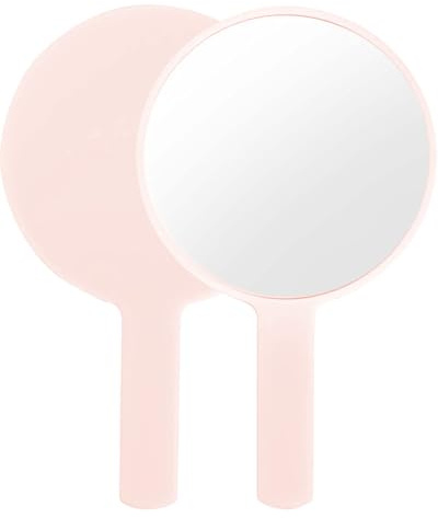 BARRU 1 pezzi Specchio con Manico- Specchio Portatile Professionale,Specchio Barbiere con Comoda Maniglia,specchio a mano, specchio tascabile rotondo per palmare, casa, uso di viaggio(rosa)