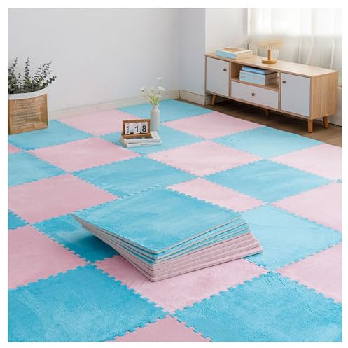 KUANGGE 32-teilige Schaumstoff-Fußmatten aus Plüsch, ineinandergreifende Teppichfliesen, Flauschige Schaumstoffmattenfliesen, zuschneidbare Puzzle-Teppichquadrate für das Spielzimmer zu Hause, 30 od