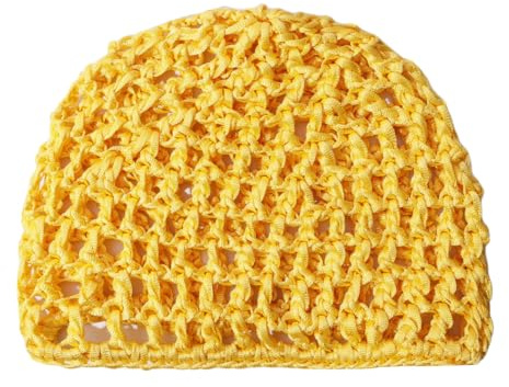 AMateschitz 2 Stück Einfarbig Netz Häkelmütze Gehäkeltes Haarnetz Snoods Netz Häkel Haarwickel Mütze Dickem Faden Mesh Häkelmütze für Frauen, Baden, Haarstyling, Einheitsgröße Gelb #2 20 * 15CM