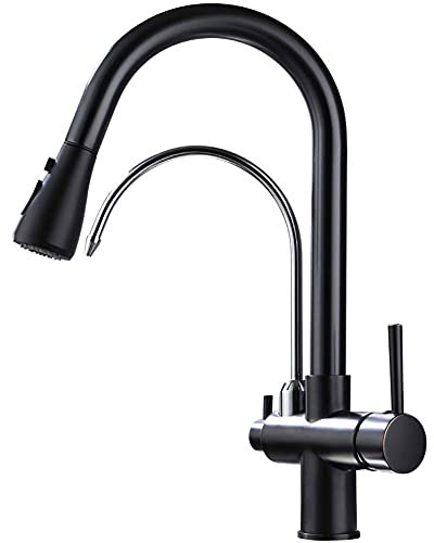 SXSWCH Küchenarmatur mit Zwei Griffen und herausziehbarer Brause, Trinkwasserhahn, 360° drehbar, Hochbogen-Mischbatterie, Wasserfilter, Luftreiniger, Wasserhähne Thriving