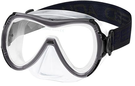 Aqua Speed RAY FS Tauchmaske mit Stoff-Kopfband und gehärtetem Glas für Erwachsene / Jugendliche, Farbe: Schwarz