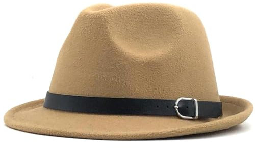 WUFANGBU Fedora Trilby Filzhut Hut Herren Und Damen Metallgürtel Retro Jazz Hut Modischer Lässiger Zylinder M (56-58Cm) Camel