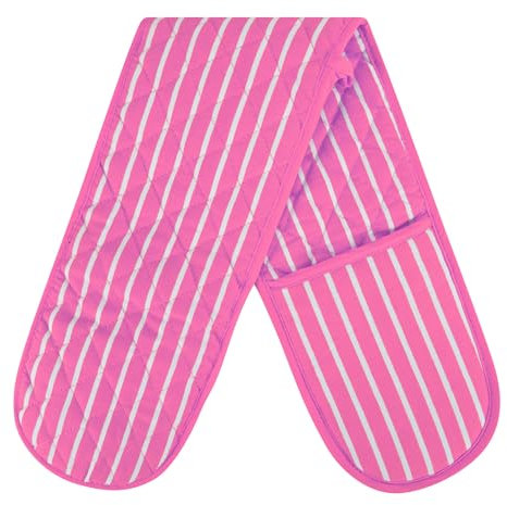 MOLLY MALOU Butcher Stripe Double Oven Gloves Quilted Heavy Duty Cooking Potholder Heat Resistant Mitt 18x90cm (Pink)