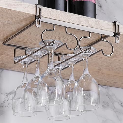 Supporto regolabile per bicchieri da vino nero da parete per cucina/bar, soluzione salvaspazio per appendere bicchieri da vino sotto gli armadietti