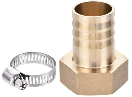 TA-VIGOR Brass Barb Hose Fitting Coupler, 25mm Barb G1 Female Thread Pipe Fitting Adapter, Hose Pipe Barbed Tail Connector with Clamp for Garden Plumbing Air Water Oil - 1PCS