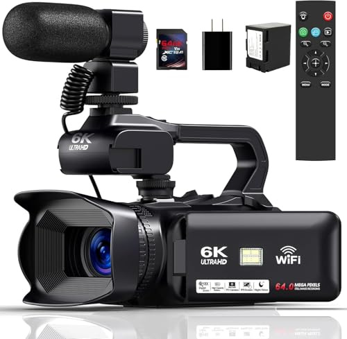 JIOWEATHER Camcorder Video Camera HD 6K 64MP IR Night Vision Vlogging Camera for YouTube 18X Digital Zoom 4.0 Inch Touch Screen Video Camera with Microphone, Remote Control, 64GB SD Card,Stabilizer