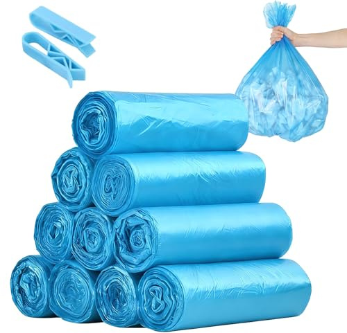 Lot de 12 petits sacs poubelle bleus de 3 litres – Mini sacs poubelle, parfaits pour les petites poubelles dans la salle de bain, le bureau, la voiture – Résistants aux déchirures et légers (bleu)