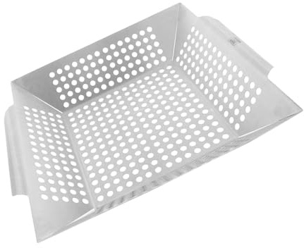POPETPOP Plat De Barbecue INOX avec Trous De Drainage 20 Cm pour Grillades en Extérieur, Panier à Griller Légumes Et Viandes, Ustensile Cuisson Résistant Et Facile à Nettoyer