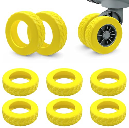 Minfuerang 8 Pezzi di Protezione Ruote Trolley in Silicone(Giallo) | Copricerchi per Bagagli in Silicone, Copri Rotelle Valigia, Antiscivolo, per Ruote di Sedie da Ufficio, Bagagli