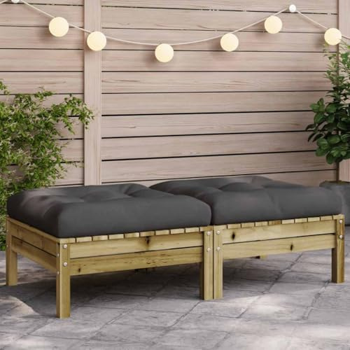 Teenpull Gartenhocker mit Kissen 2er Set, Kiefernholz Imprägniert, Modularer Outdoor Ottoman, Anthrazit, 63x63x28,5 cm, für Terrasse, Balkon, Wohnzimmer