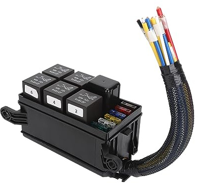 aqxreight Kit de Caja de Relés y 12 V 6 Relés de 4 Pines para 11 Piezas para Motores Marinos Automotrices y Terminales Caja de de 12 V Kit de Bloque de de Fusibles de de 6 Ranuras de Impermeable de