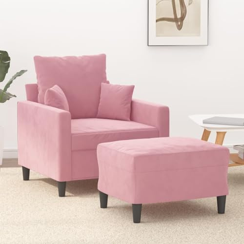 Owoxanthellate Rosa Sessel mit Hocker 78 x 77 x 80 cm Samt Relaxsessel Recamiere mit Modernem Design für kleine Räume im Wohnzimmer Schlafzimmer Flur